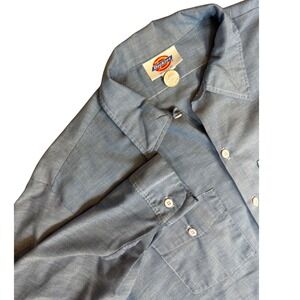 Dickies Mens Long Sleeve Button Up Work Shirt Blue Chambray Size 17 17.5 x 35